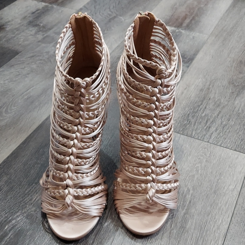 Aquazzura strappy heels satin rose gold size 39.5